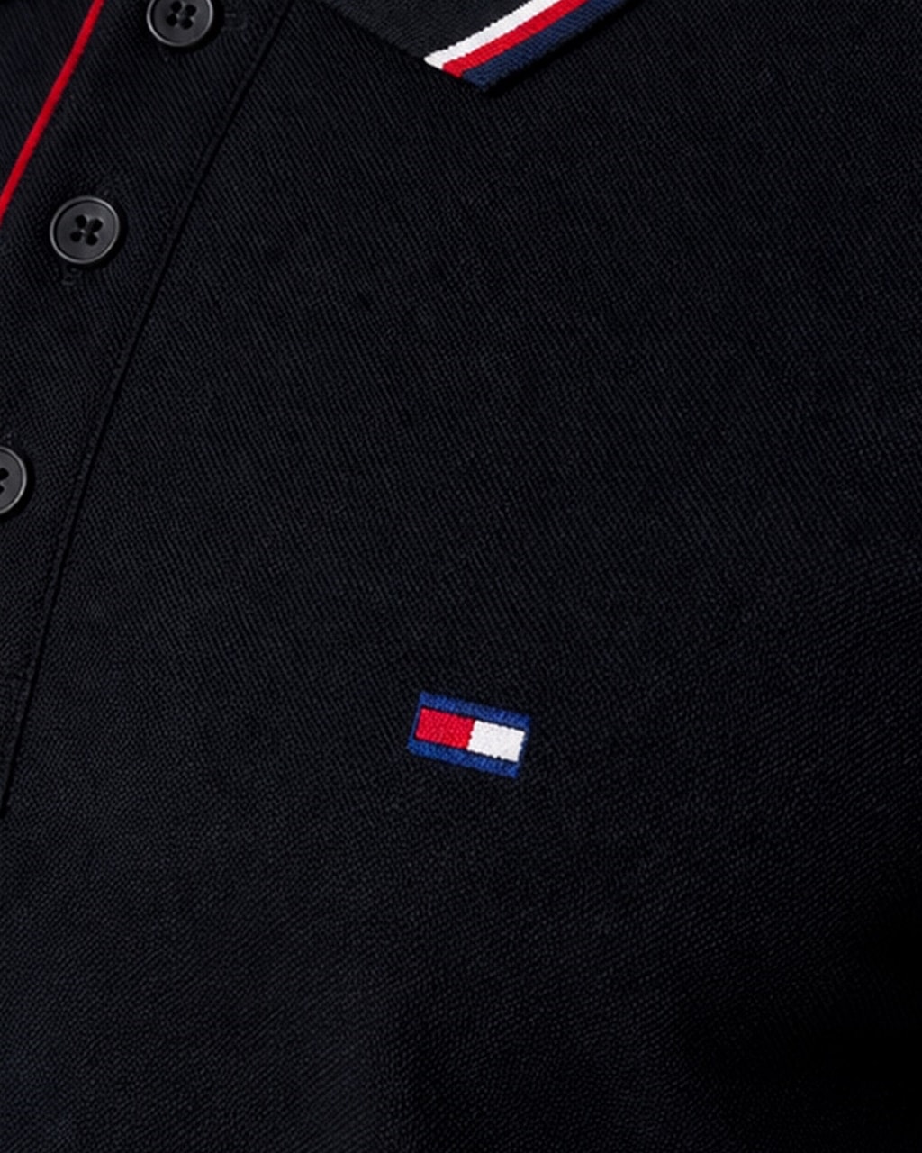 Tommy Premium Plain Black Polo T-Shirt for Men detail view