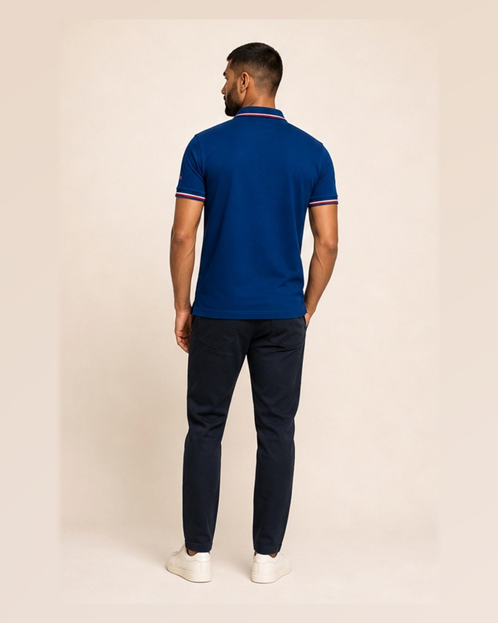 Tommy Premium Plain Blue Polo T-Shirt for Men — back view