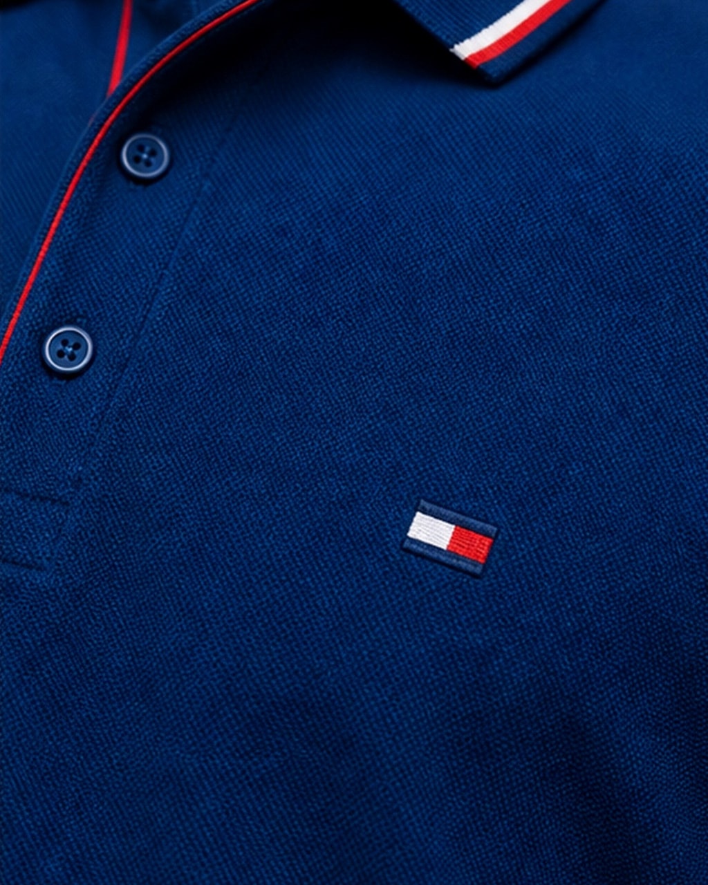 Tommy Premium Plain Blue Polo T-Shirt for Men detail view