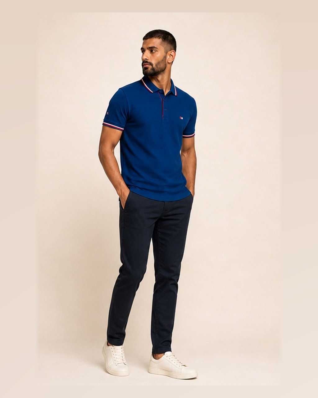 Tommy Premium Plain Blue Polo T-Shirt for Men side view