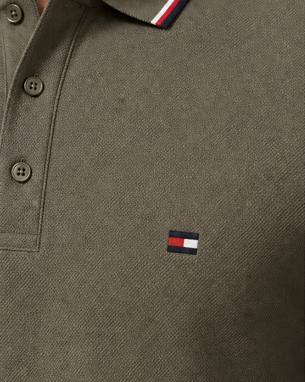 Tommy Premium Plain Smokey Grey Polo T-Shirt for Men detail view