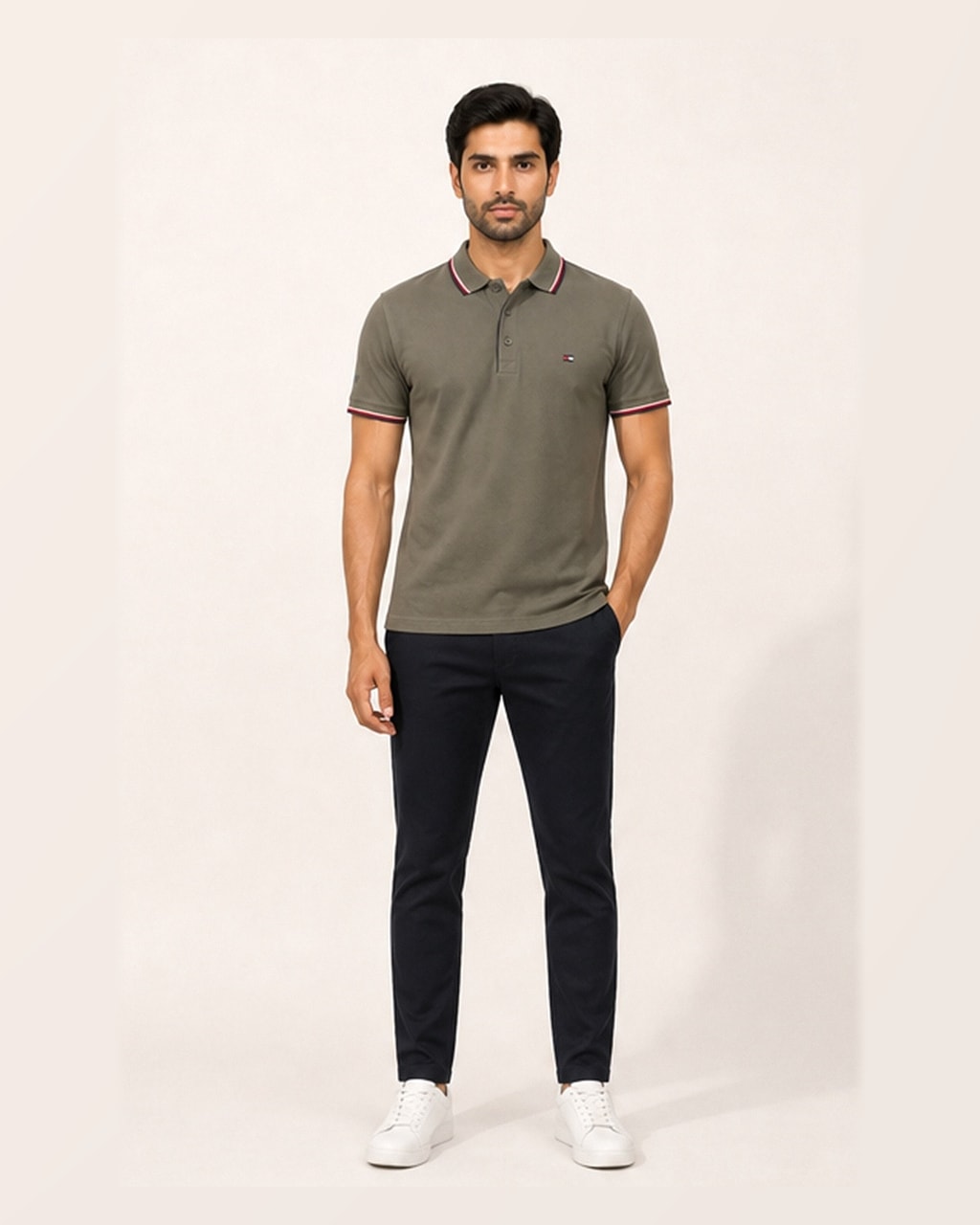 Tommy Premium Plain Smokey Grey Polo T-Shirt for Men
