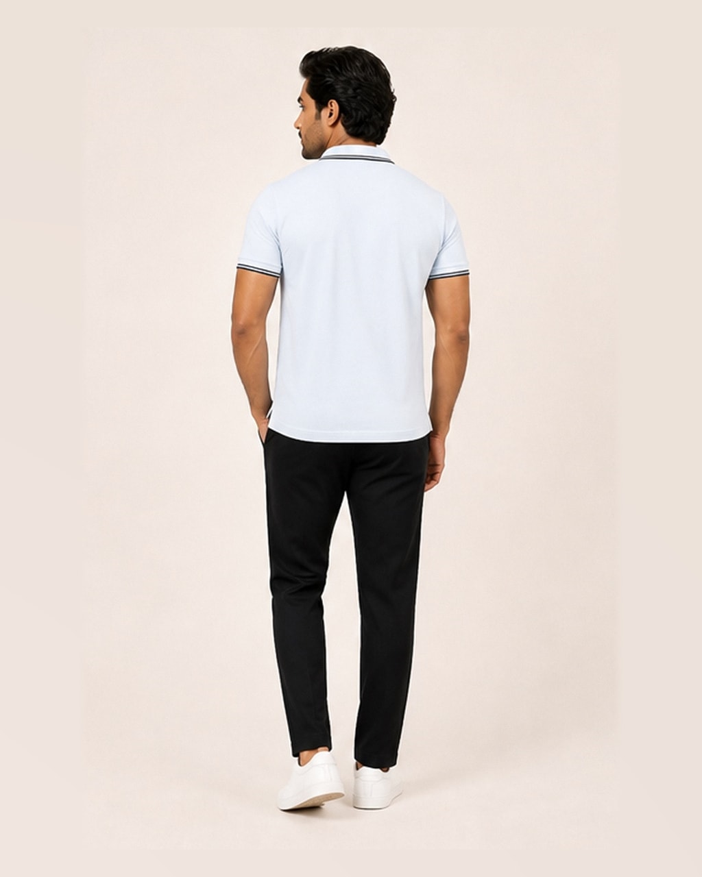 Tommy Premium Plain White Polo T-Shirt for Men — back view