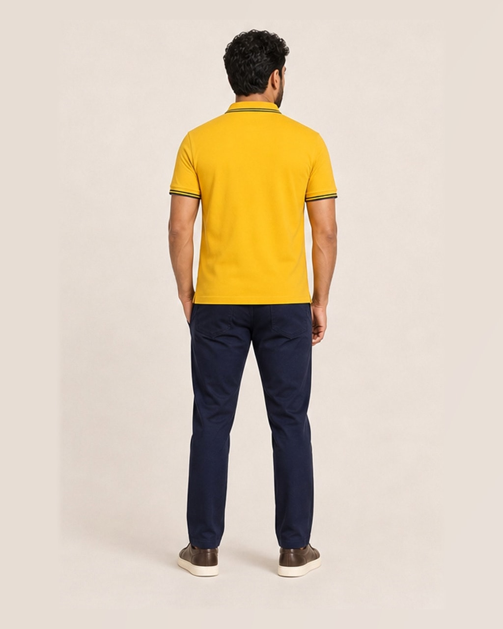 Tommy Premium Plain Lightning Yellow Polo T-Shirt for Men — back view