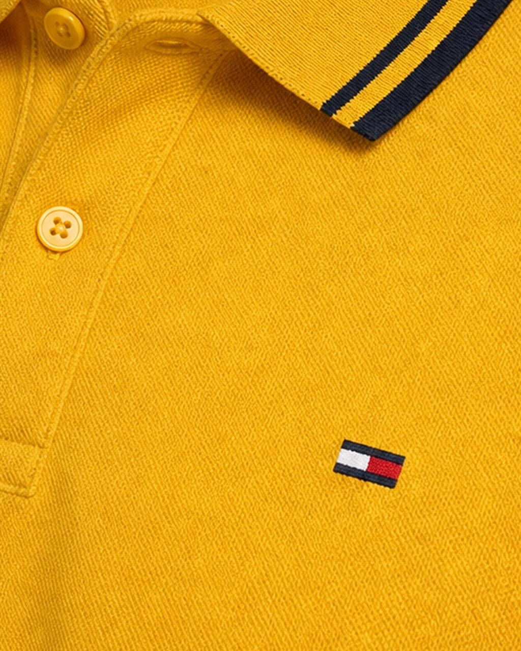 Tommy Premium Plain Lightning Yellow Polo T-Shirt for Men detail view