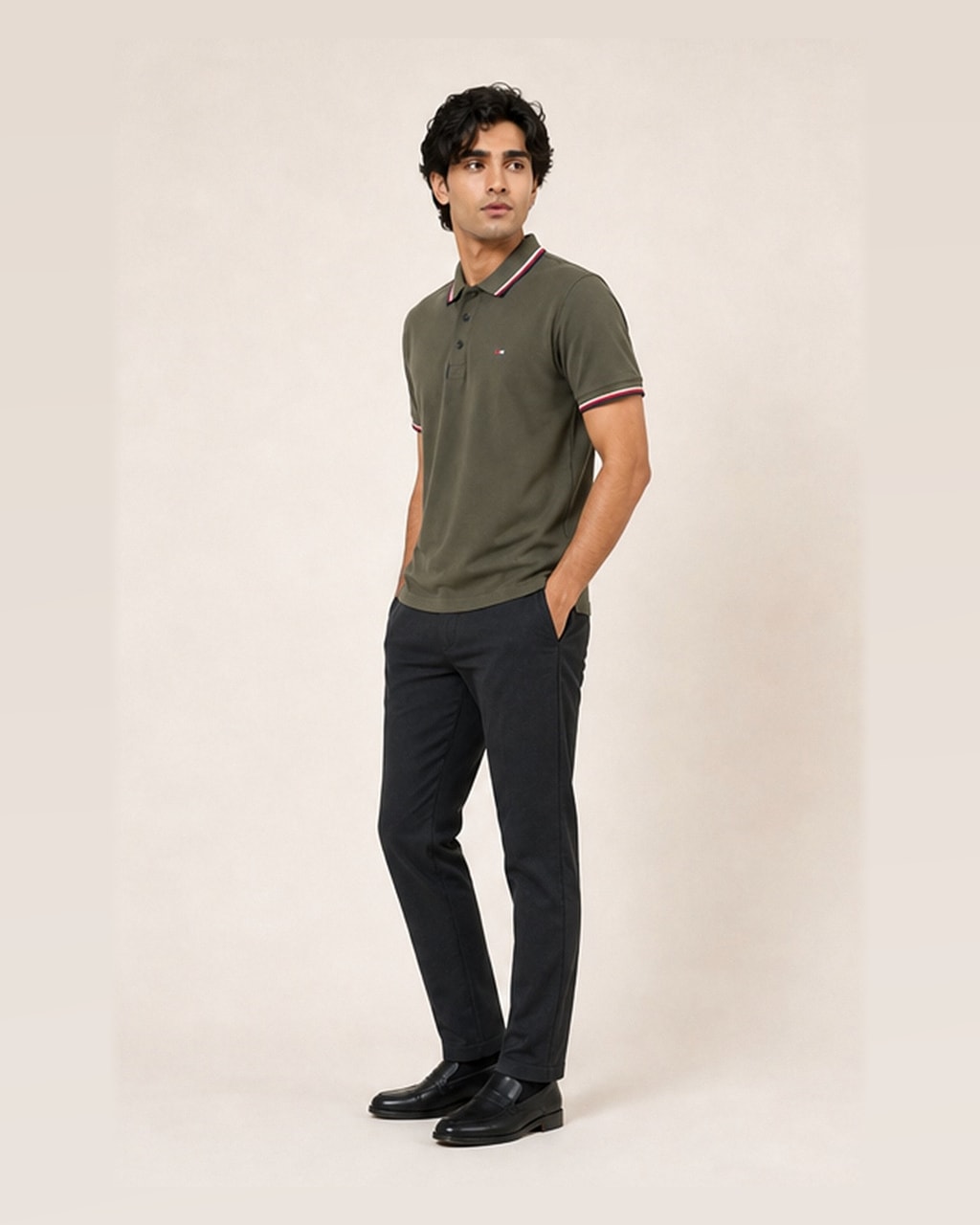 Tommy Premium Plain Charcoal Polo T-Shirt for Men side view