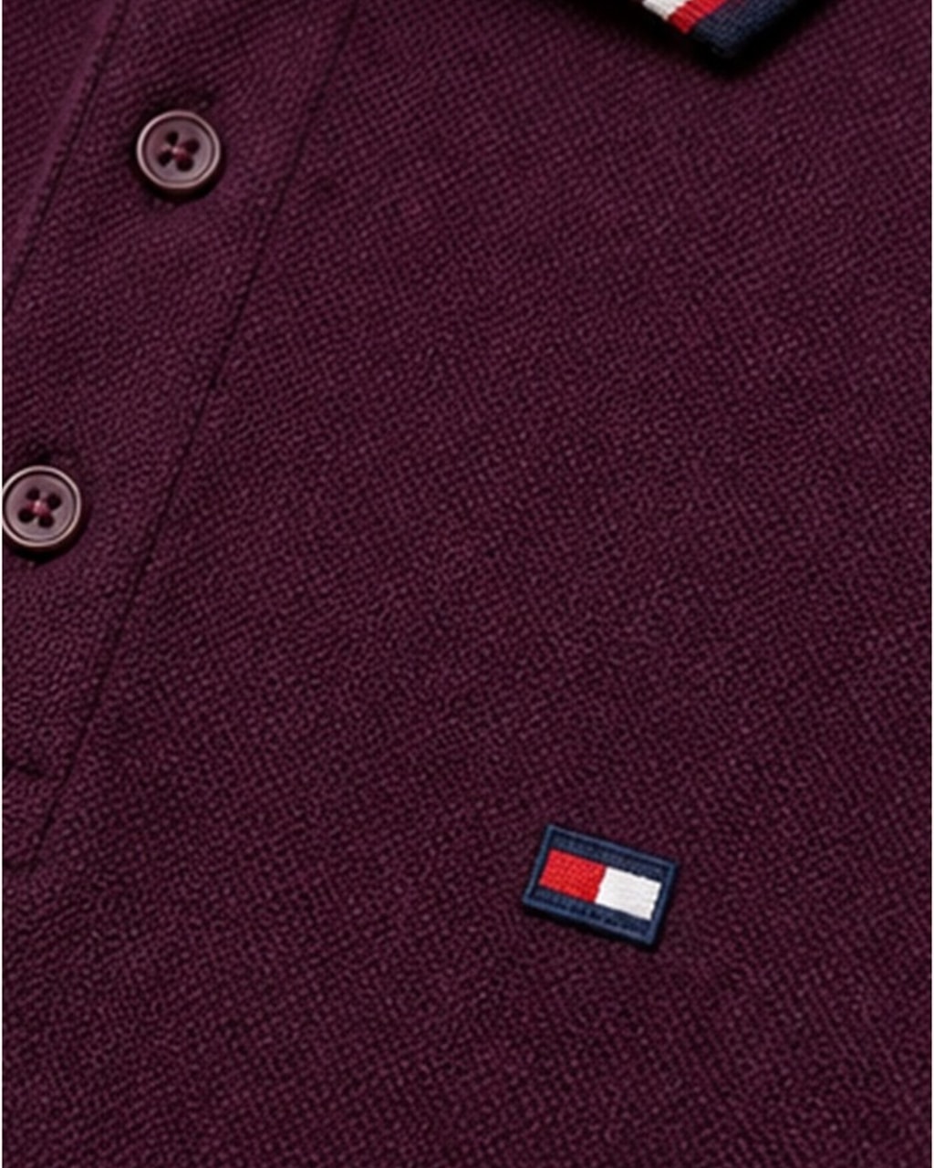Tommy Premium Plain Maroon Polo T-Shirt for Men closeup view