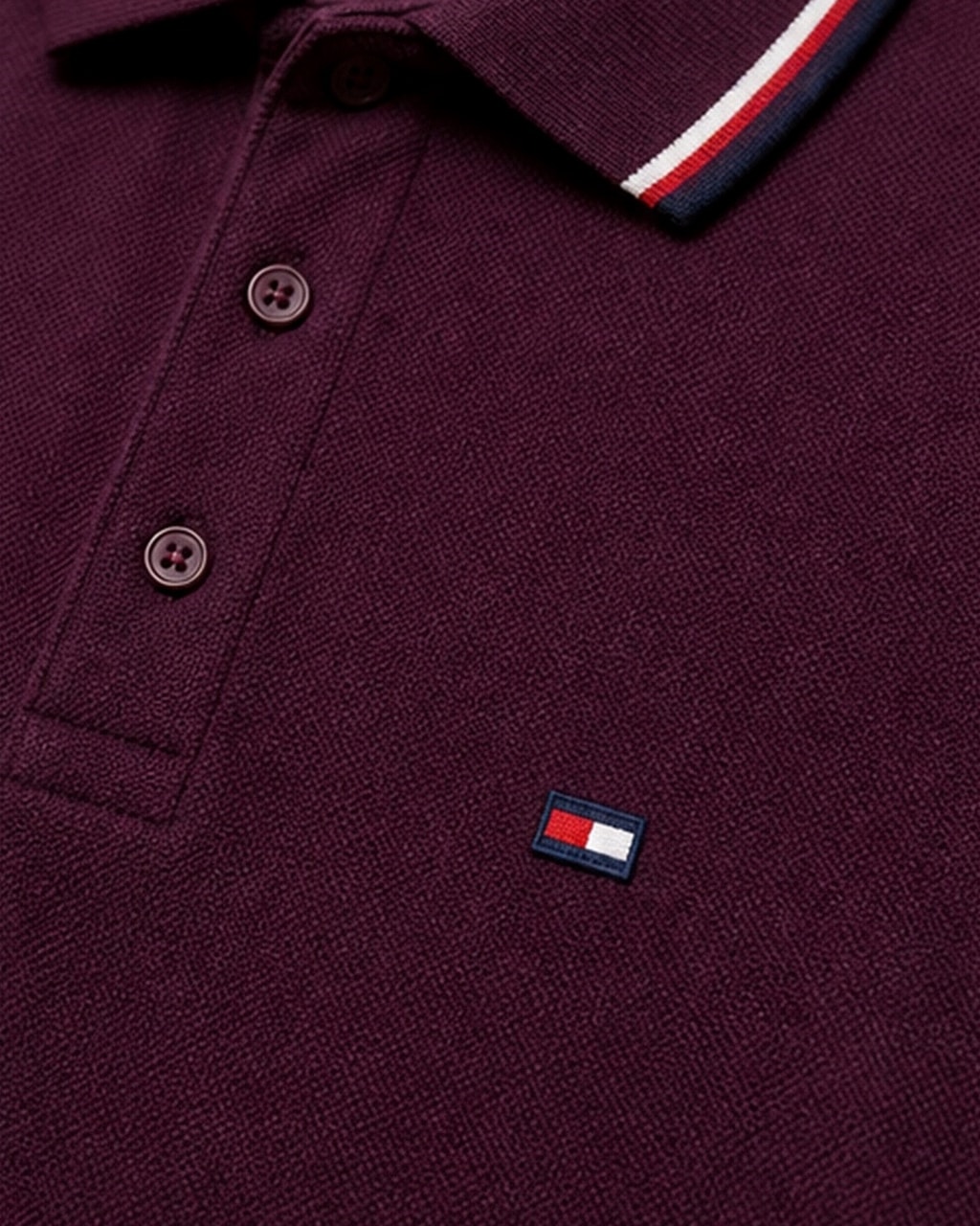 Tommy Premium Plain Maroon Polo T-Shirt for Men detail view