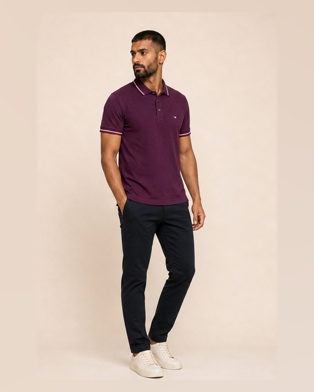 Tommy Premium Plain Maroon Polo T-Shirt for Men side view
