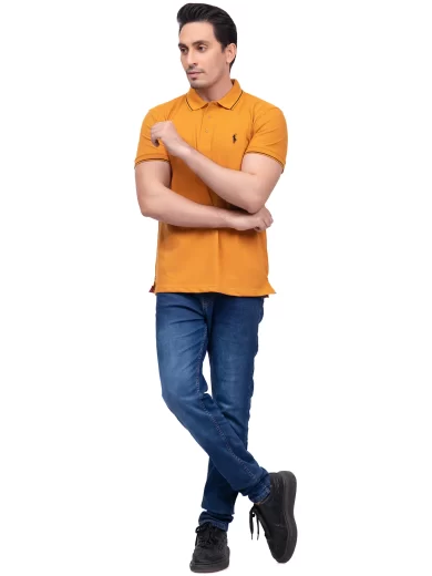 Sleek & Classic: Plain Saffron Yellow Polo T-Shirt for Men