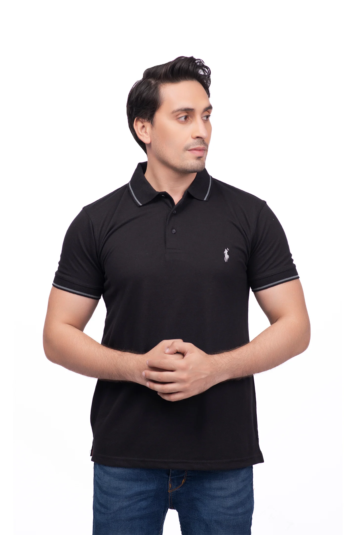 Sleek & Classic: Plain Black Polo T-Shirt for Men - Image 3