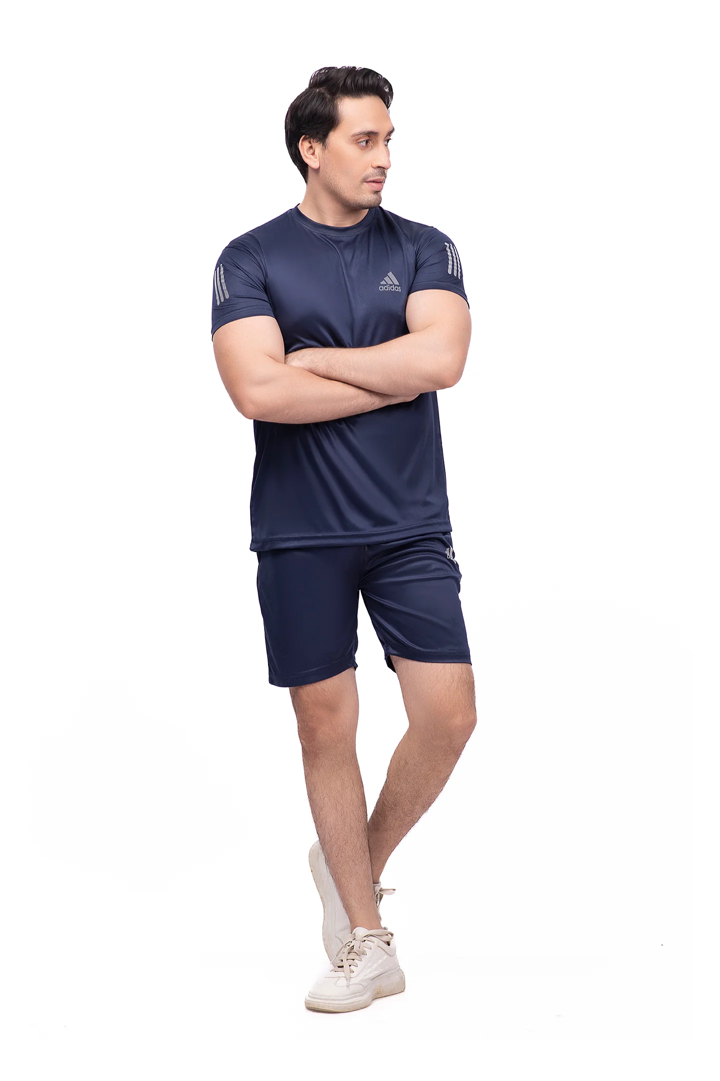 Reflective Logo Round Neck Blue Tracksuit