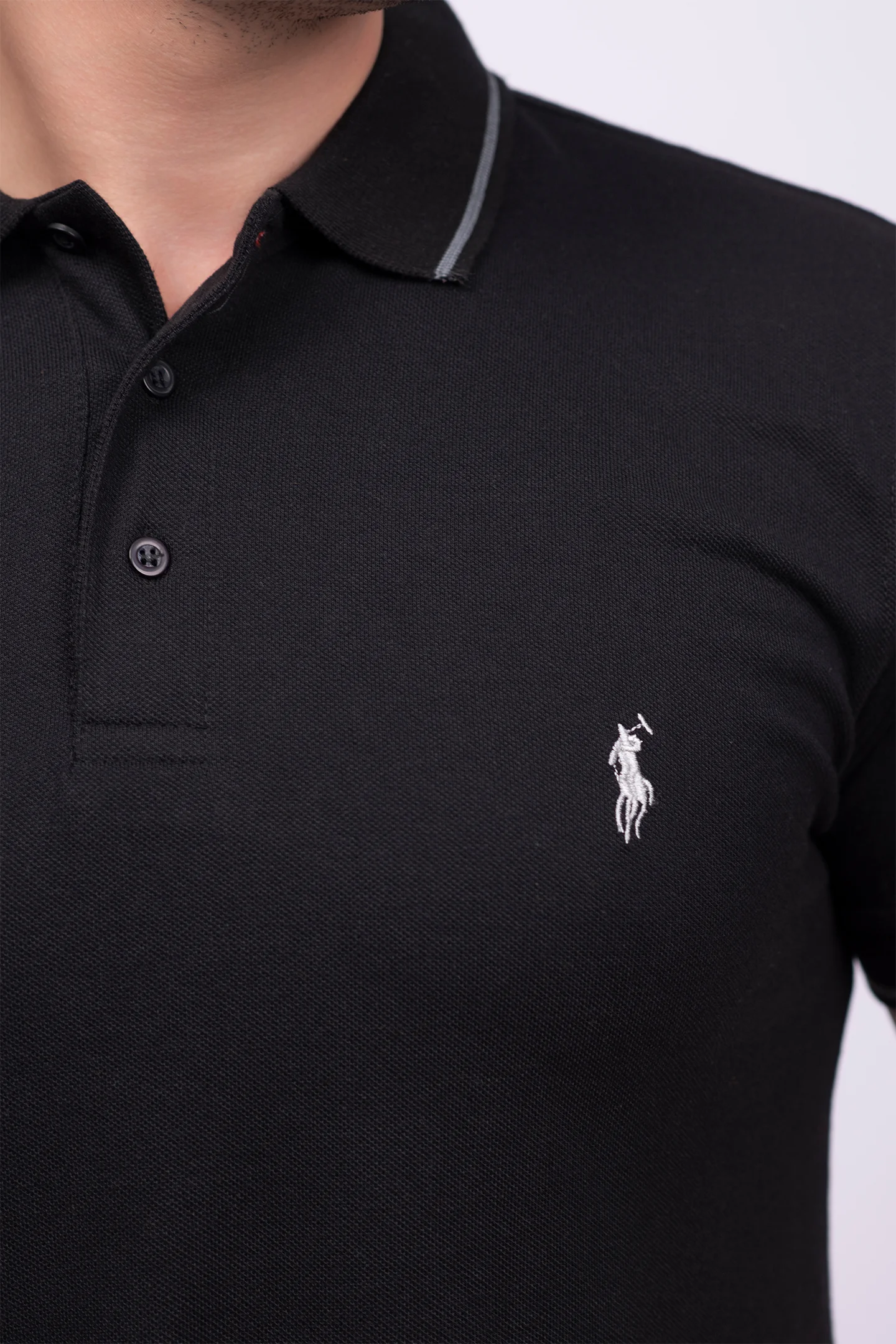 Sleek & Classic: Plain Black Polo T-Shirt for Men - Image 5