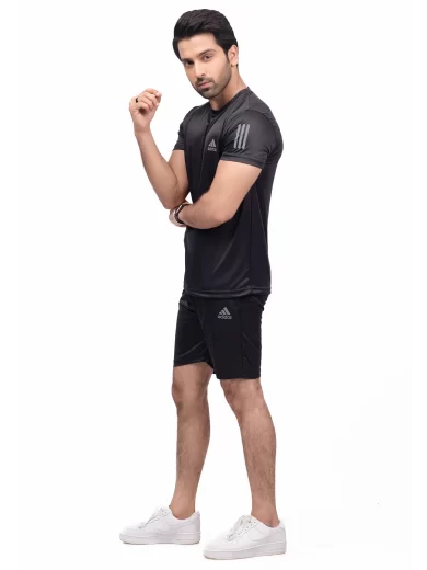 Reflective Logo Round Neck Black Tracksuit