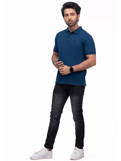 Sleek & Classic: Plain Blue Polo T-Shirt for Men