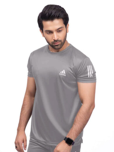 Reflective Logo Round Neck Gray Tracksuit