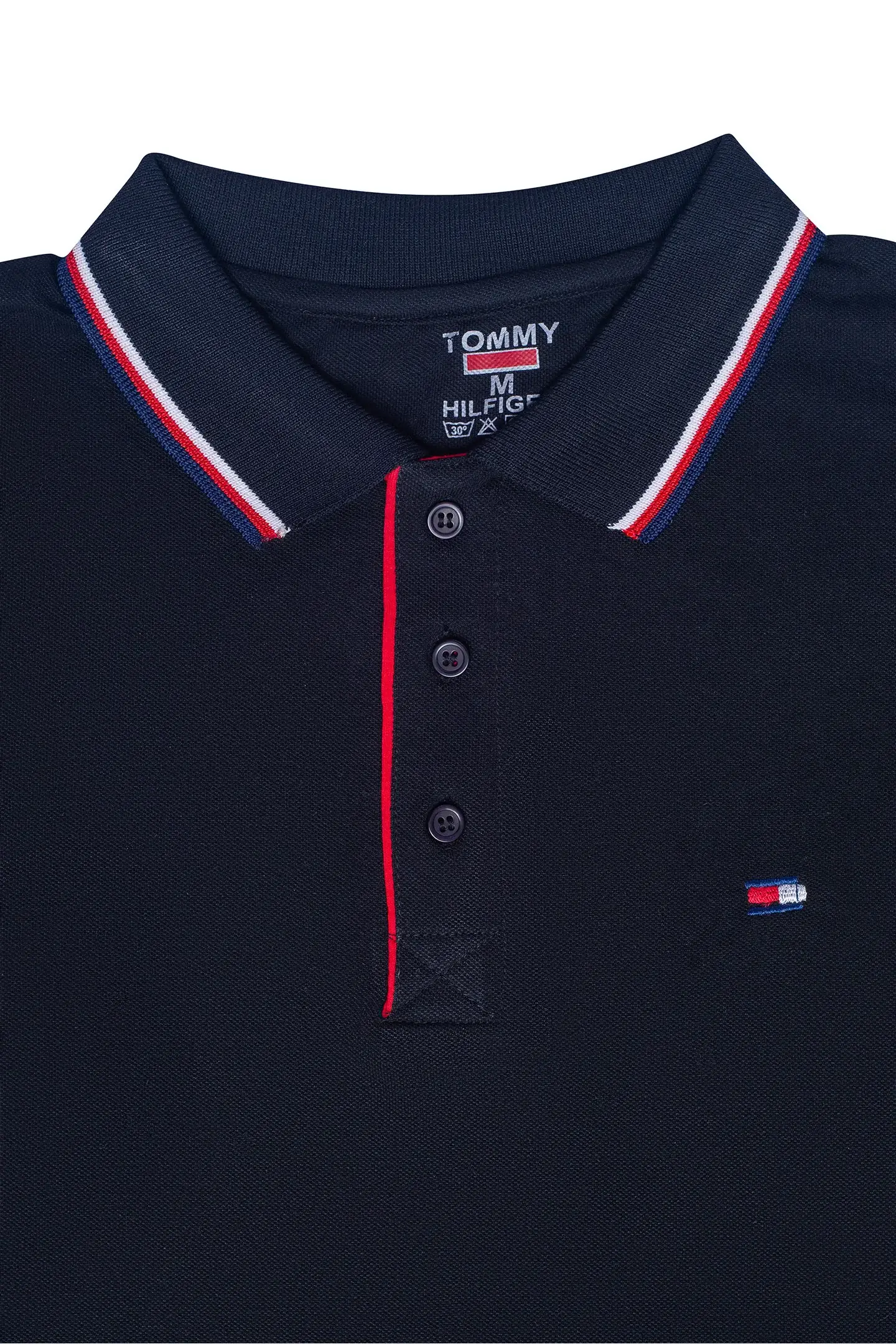 Tommy Premium Plain Black Polo T-Shirt for Men - Image 2